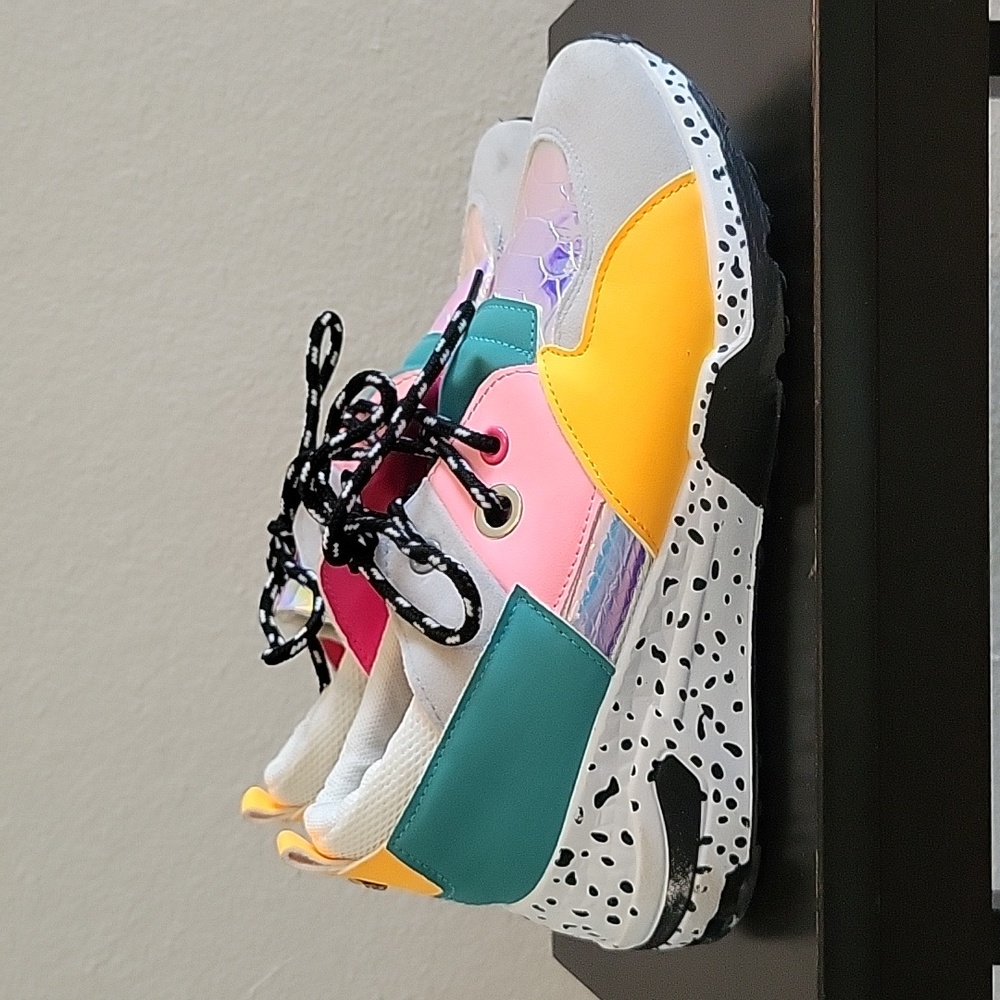 Size 6 multi-colored LUCKY-STEP Women's Breathable Mesh Fashion Leopard Sneakers